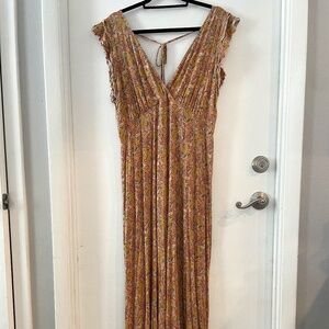 Anthropologie Size Large Matilda Ruffled Jumpsuit Peach Wide Leg